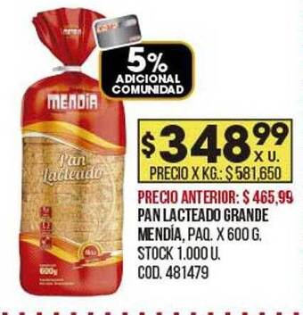 Coto Pan Lacteado Grande Mendía oferta