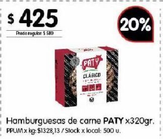 Disco Hamburguesas de carne paty x 320g oferta