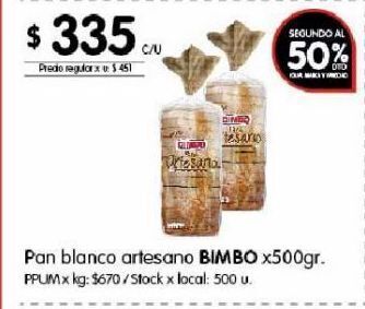 Disco Pan blanco artesano bimbo x 500g oferta