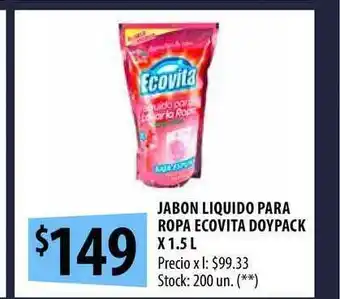 Punto Mayorista Ecovita Jabon Liquido Para Ropa Doypack x 1,5L oferta