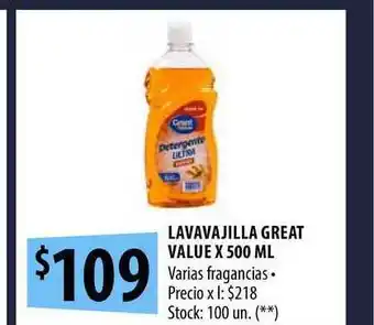 Punto Mayorista Lavavajilla Great Value x 500ml oferta
