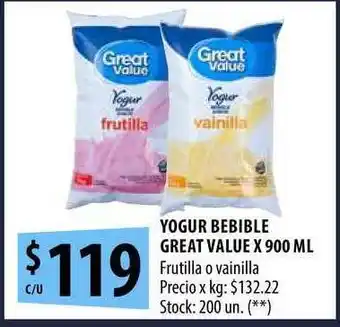 Punto Mayorista Yogur Bebible Great Value x 900ml oferta