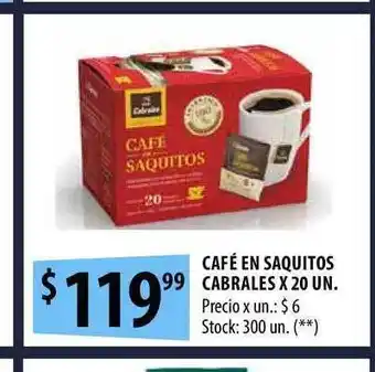 Punto Mayorista Café En Saquitos Cabrales x 20 un oferta