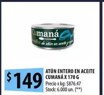 Punto Mayorista Cumaná Atún Entero En Aceite x 170g oferta