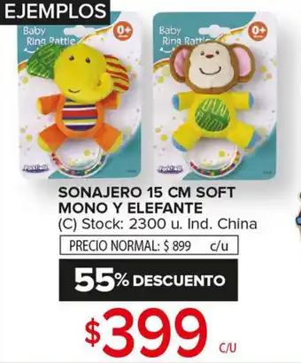 Carrefour Maxi Sonajero 15cm Soft Mono y Elefante oferta