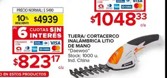 Carrefour Maxi Daewoo Tijera/ Cortacerco Inalambrica Litio de Mano oferta