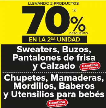Carrefour Maxi 70% descuento Sweaters, Buzos, Pantalones de frisa y Calzado, Chupetas Mamaderas, Mordillos, Baberos y Utensilios para bebés oferta