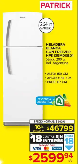 Carrefour Maxi Patrick Heladera Blanca con Freezer HPK13500B01 oferta