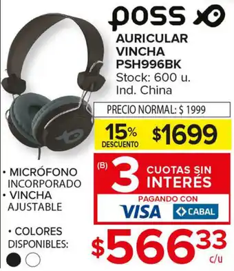 Carrefour Maxi Poss Auricular Vincha PSH996BK oferta