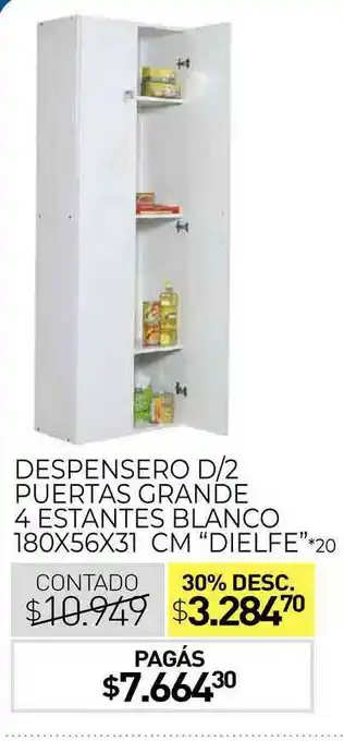 Despensero D 2 Puertas Grande 4 Estantes Blanco 180x56x31 Cm Dielfe