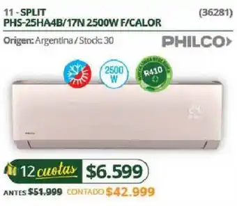 Hendel Philco 11 - Split Phs-25ha4b/17n 2500w F/Calor oferta