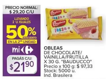 Carrefour Bauducco Obleas De Chocolate/Vainilla/Frutilla x 30 g oferta