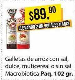 Supermercados Damesco Galletas De Arroz Con Sal Dulce Multicereal O Sin Sal Macrobiotica oferta