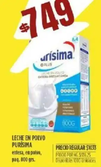 Supermercados Vea Purísima Leche En Polvo Entera, En Polvo, Paq. 800 grs. oferta