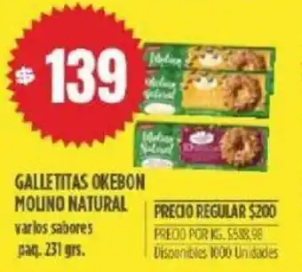 Supermercados Vea Molino Natural Galletitas Okebon Varios Sabores Paq. 231 grs. oferta