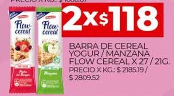 Supermercados DIA Flow Cereal Barra De Cereal Yogur / Manzana x 27 / 21 g oferta