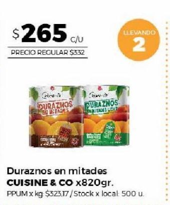 Disco Duraznos en mitades cuisine & co x 820g oferta