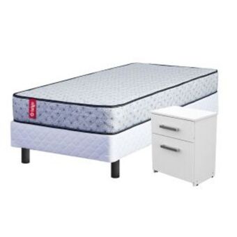 Sommier Center Combo mesa de luz blanca + sommier y colchón 1 plaza (080x190x20) telgo dorado resorte oferta