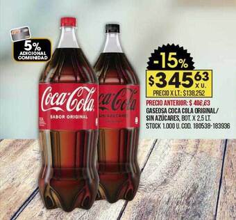 Coto Gaseosa Coca Cola Original Sin Azúcares oferta