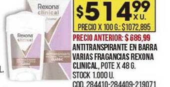Coto Antitranspirante En Barra Varias Fragancias Rexona Clinical oferta