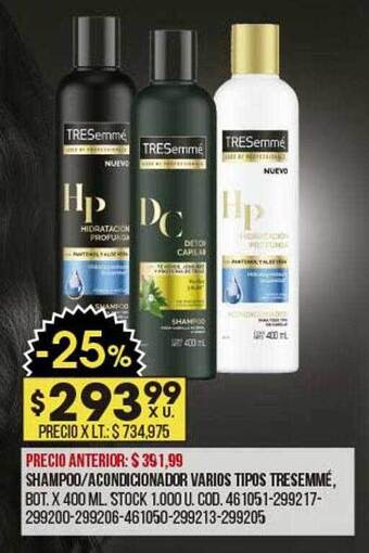 Coto Shampoo Acondicionador Varios Tipos Tresemmé oferta