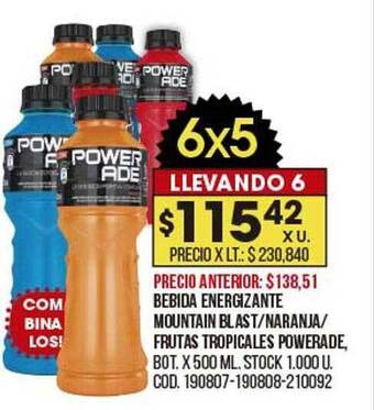 Coto Bebida Energizante Mountain Blast Naranja Frutas Tropicales Powerade oferta