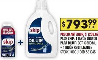 Coto Pack Skip: 1 Jabón Líquido Para Diluir + 1 Bidon Reutilizable oferta