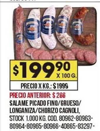 Coto Salame Picado Fino Grueso Longaniza Chorizo Cagnoli oferta