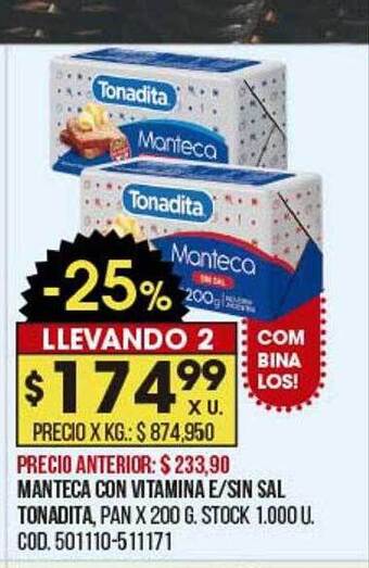 Coto Manteca Con Vitamina E Sin Sal Tonadita oferta