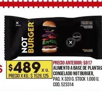 Coto Alimento A Base De Plantas Congelado Not Burger oferta