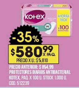 Coto Protectores Diarios Antibacterial Kotex oferta