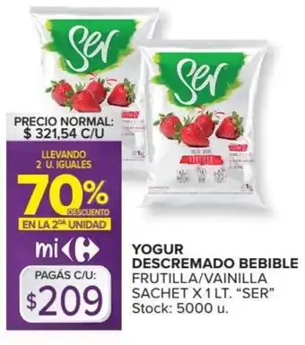 Carrefour Market Ser Yogur Descremado Bebible Frutilla/Vainilla Sachet x 1 Lt. oferta