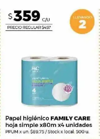 Disco Papel Higiénico Family Care Hoja Simple oferta