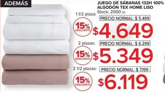 Carrefour Market Juego De Sábanas 132 H 100% Algodón Tex Home Liso 1 1/2 plaza oferta