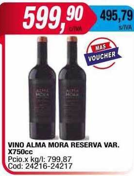 Maxiconsumo Vino Alma Mora Reserva Var oferta