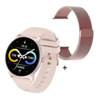 Frávega Reloj inteligente mujer smartwatch nictom nt16 sumergible + malla metal rosa de regalo oferta