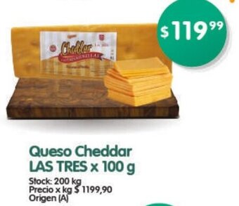Supermercados Buenos Días Queso Cheddar Las Tres x 100g oferta