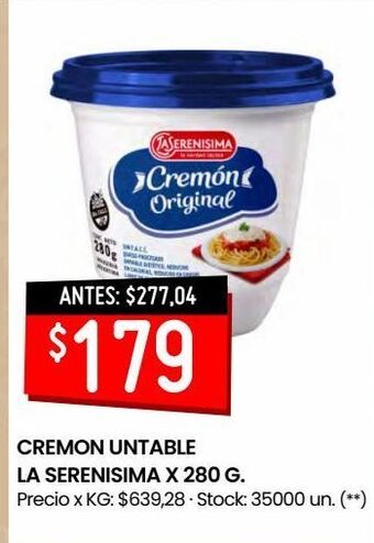 Changomas Cremon untable la serenisima x 280 g oferta