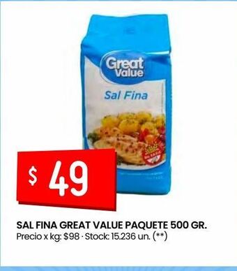 Changomas Sal fina great value paquete 500 gr oferta