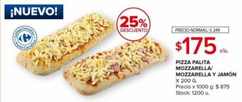 Carrefour Maxi Pizza Palita Mozzarella / Mozzarella Y Jamón x 200g oferta