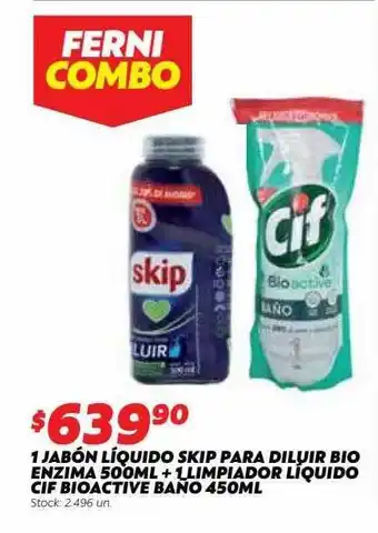 Ferniplast 1 Jabón Líquido Skip Para Diluir Bio Enzima + 1 Limpiador Líquido Cif Bioactive Bano oferta