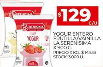 Supermercados DIA La Serenisima Yogur Entero Frutilla/Vainilla x 900 g. oferta