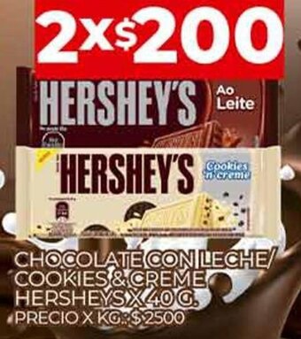 Supermercados DIA Hersheys Chocolate Con Leche/Cookies & Creme x 40 g. oferta