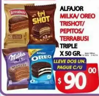 Supermercados Caracol Alfajor Milka Oreo Trishot Pepitos Terrabusi Triple oferta