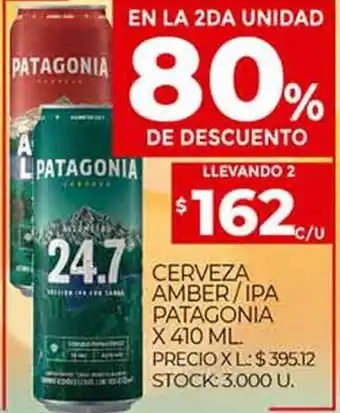 Supermercados DIA Patagonia Cerveza Amber/Ipa x 410 ml oferta