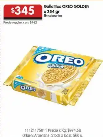 Disco Galletitas oreo golden x 354gr oferta