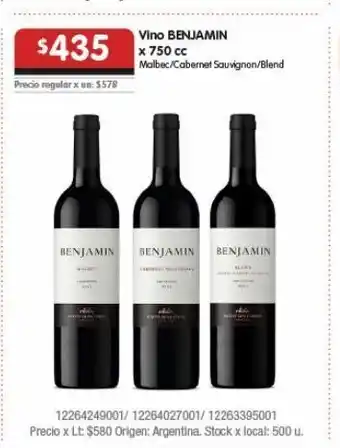 Disco Vino benjamin x 750cc oferta