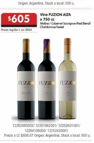 Disco Vino fuzion alta x 750cc oferta