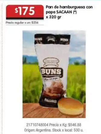 Disco Pan de hamburguesa con papa sacaan x 320gr oferta
