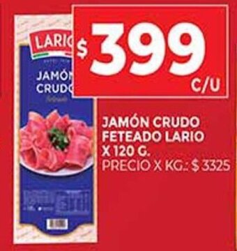 Supermercados DIA Jamón Crudo Feteado Lario x 120 g. oferta